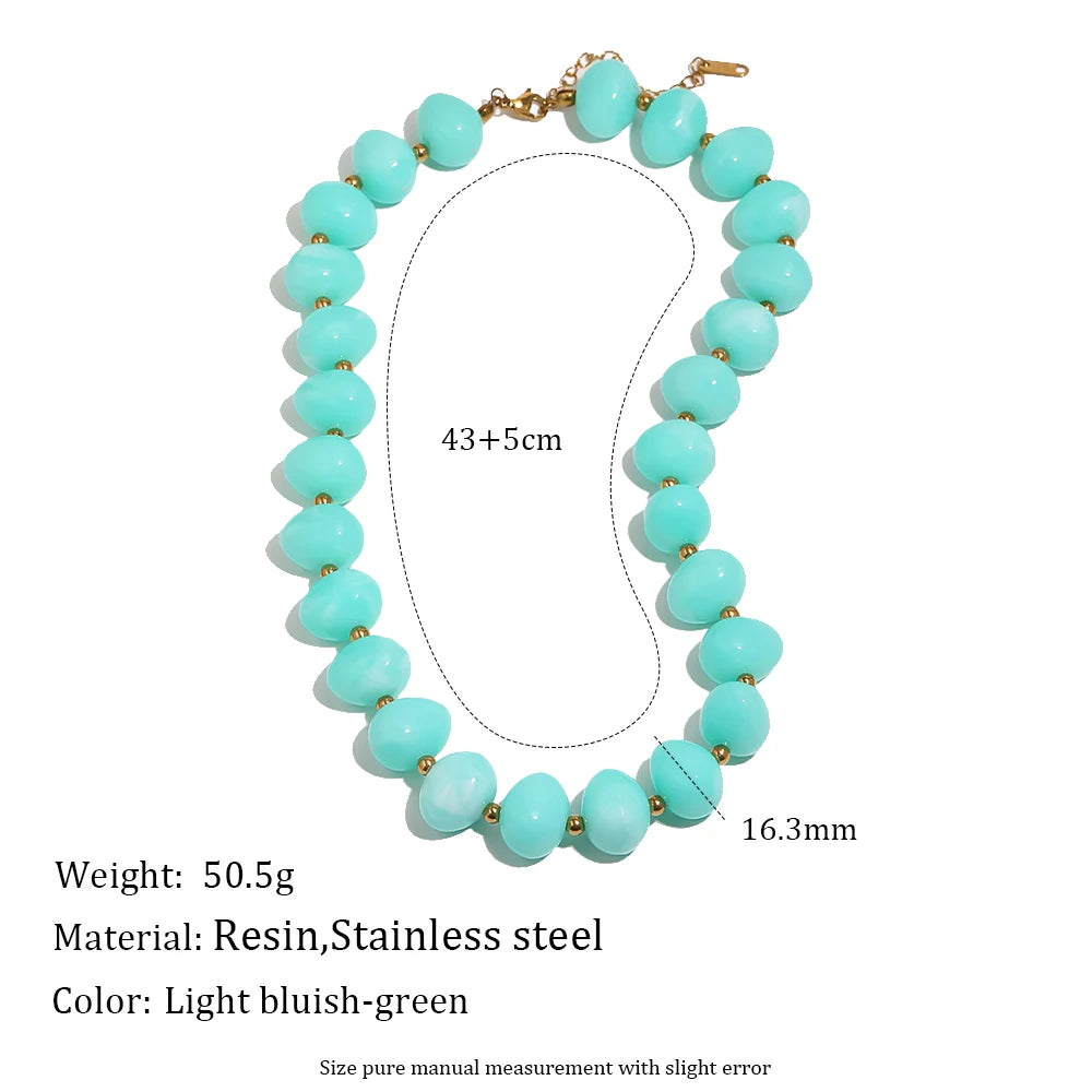 E.B.belle Colorful Candy Bead Strand Necklace Adjustable Gold Extension Chain Flat Oval Resin Beads Fashion Beach Women Jewelry