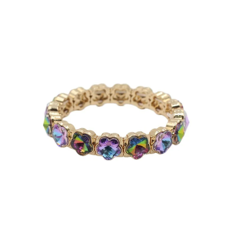 2026 Colored Rhinestone Flower Enamel Gold Bracelet Mocha Full Diamond Elastic Stacked Fashion Bridal Accessories