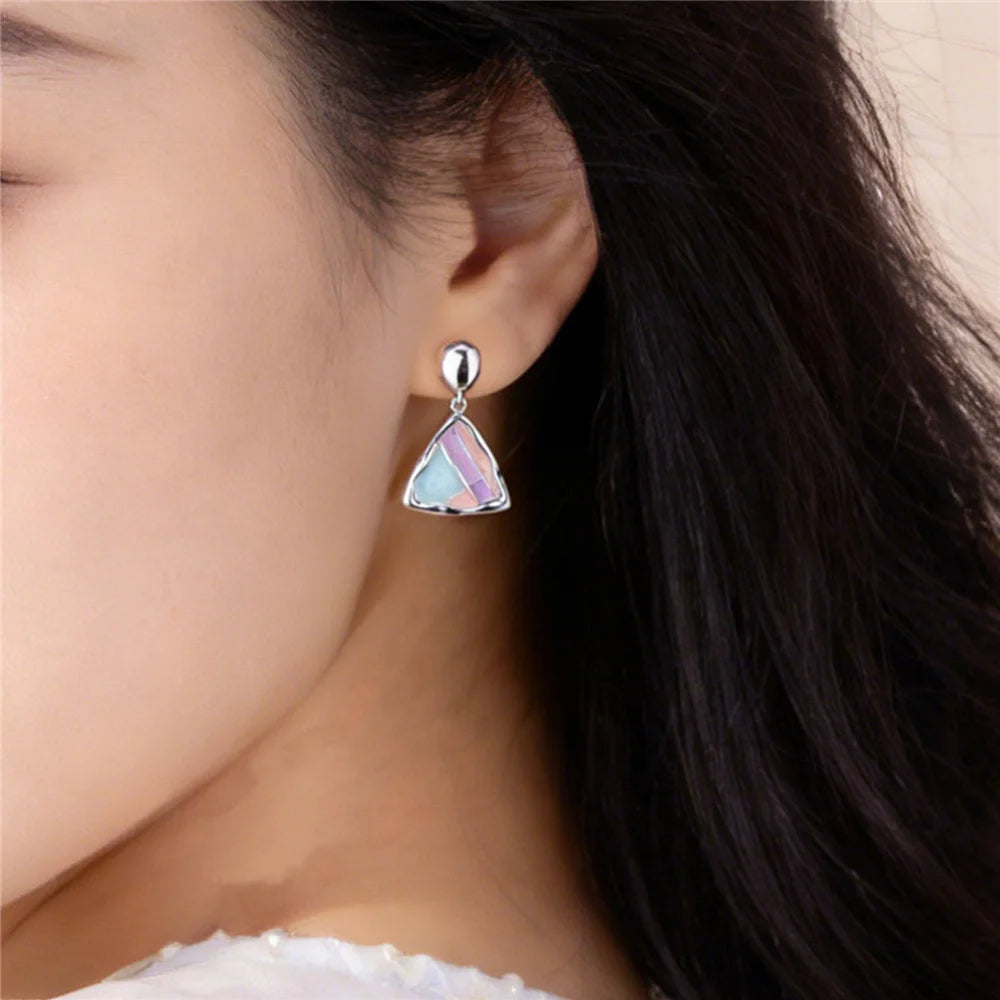 Cute Charm Female Small triangle Rainbow Enamel New Fashion Drop Dangle Earrings Unique Silver Color Wedding Jewelry For Women