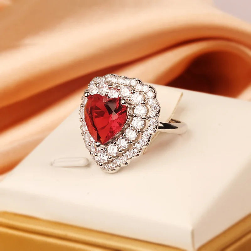 New 925 Silver High Quality Full Diamond Heart Ring Female Party Birthday Jewelry Gift Wholesale