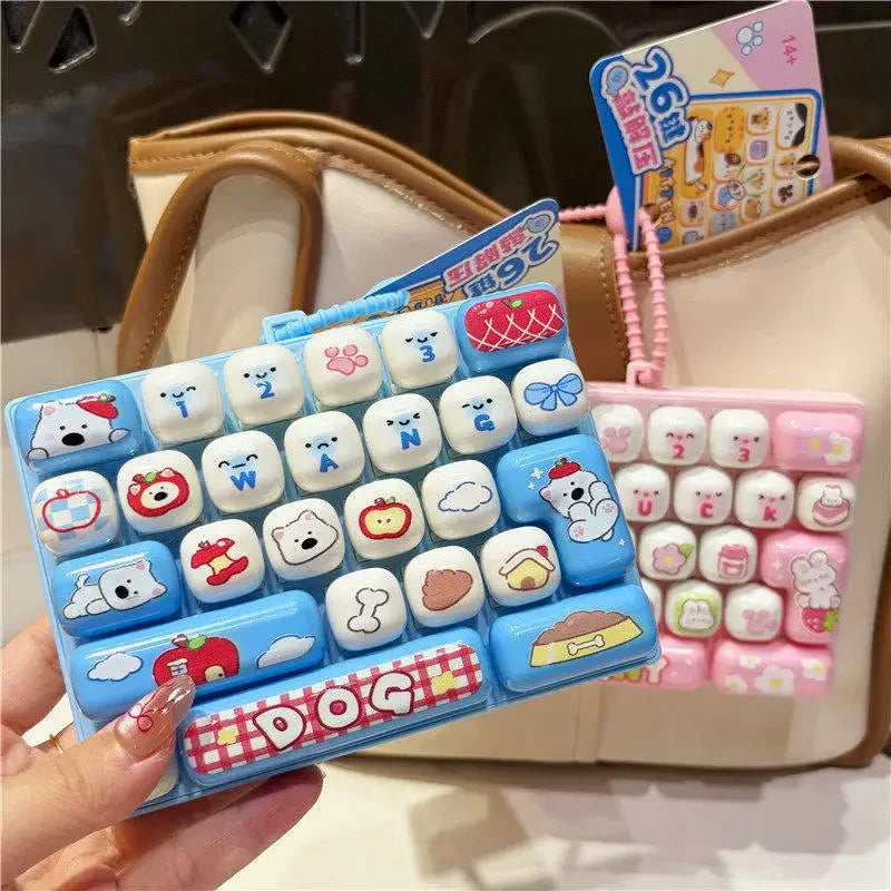 Silicone 26 Key Press Button Fidget Bag Charm Keychain Stress Relief Decompression Keyboard Keyring for Family Party Adults Kids