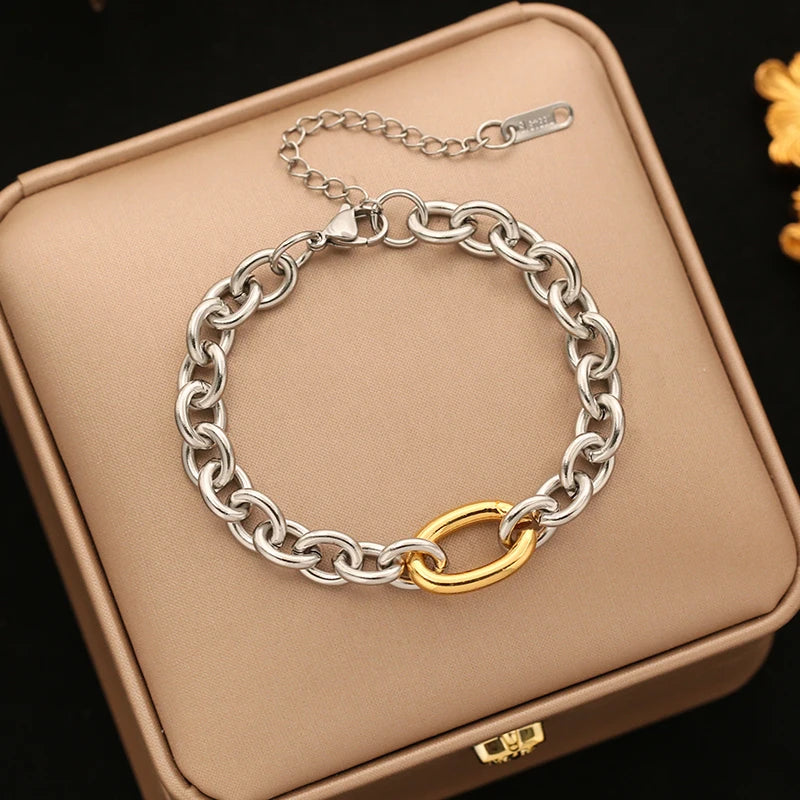 EILIECK 316L Stainless Steel Silver Color High Quality Metal Chain Necklace Bracelet Set Waterproof Popular Casual Jewelry Women