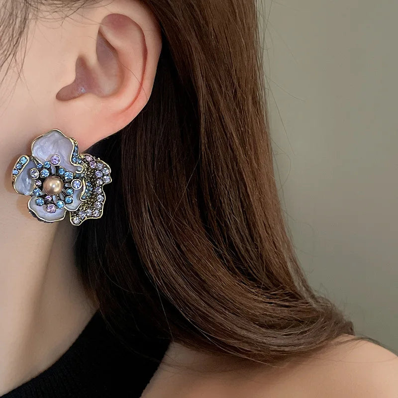 Imitation Pearl Flowers Stud Earrings French Retro Exquisite Luxury Dropping Chain Necklace Romantic Jewelry Sets Wedding H