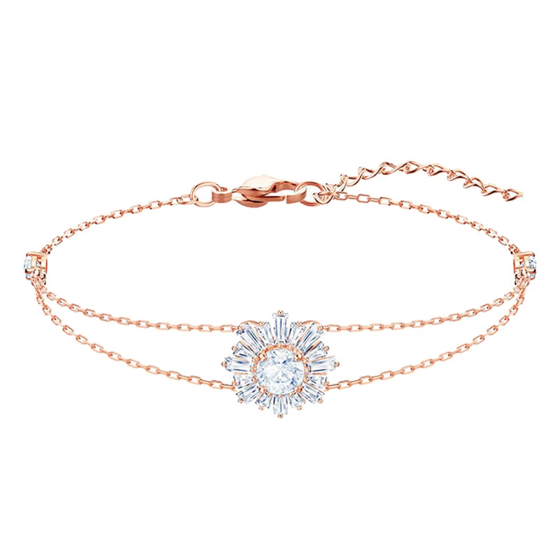 2026 New Trend Original Luxury Crystal Set Charm Yellow Pink Blue Flower Crystal Pendant Fashion Necklace Earring Gift for Women
