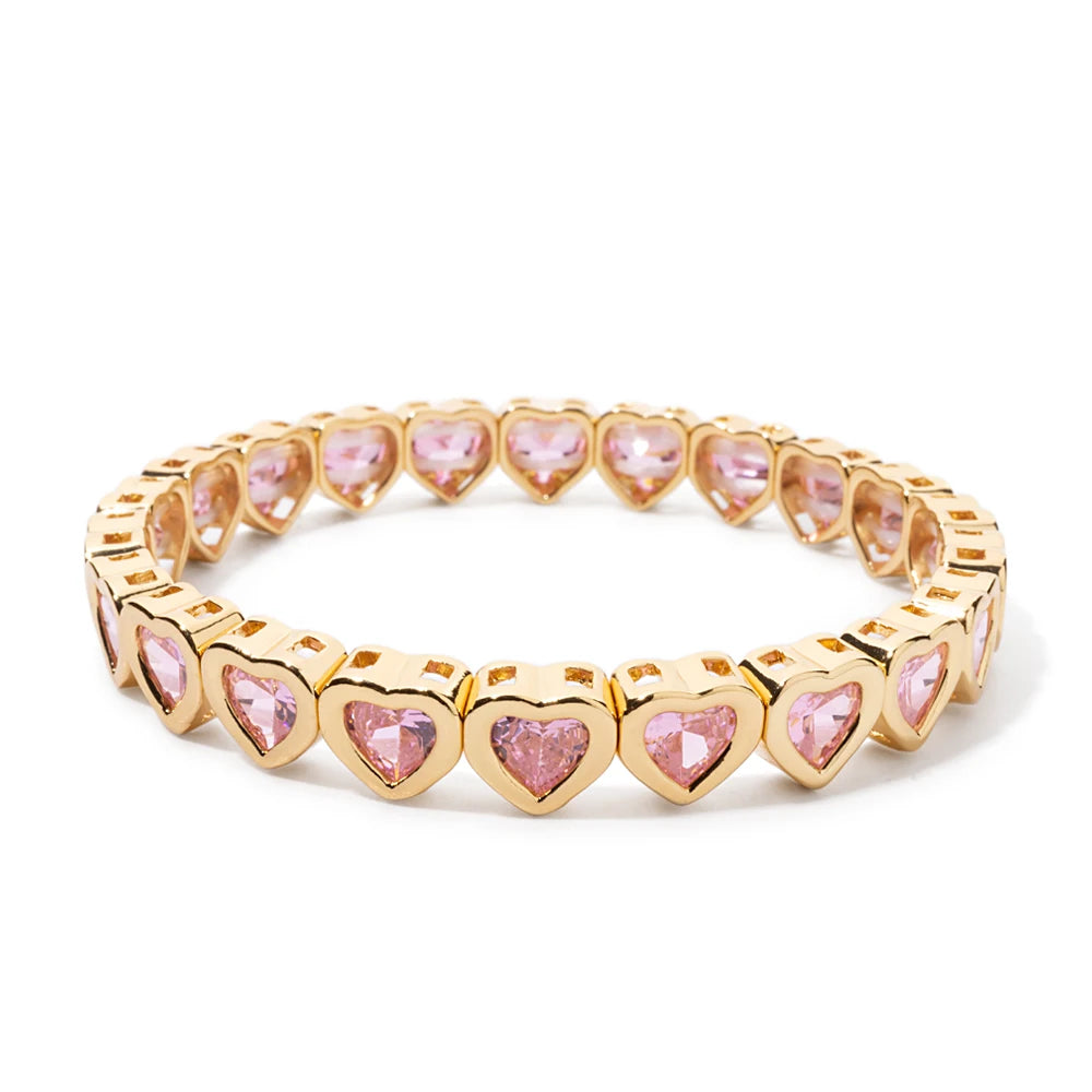 New Copper Heart Beads Gold Color Bracelets for Women Colorful Rhinestone Girl Bangle 2025