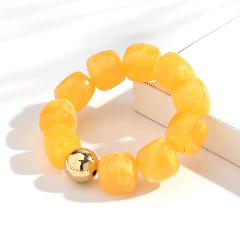 Acrylic Multicolor Irregular Beads Stretchy Bracelets Bangles for Women Resin Marbled Beaded Geometric Elastic Bracelet Jewelry