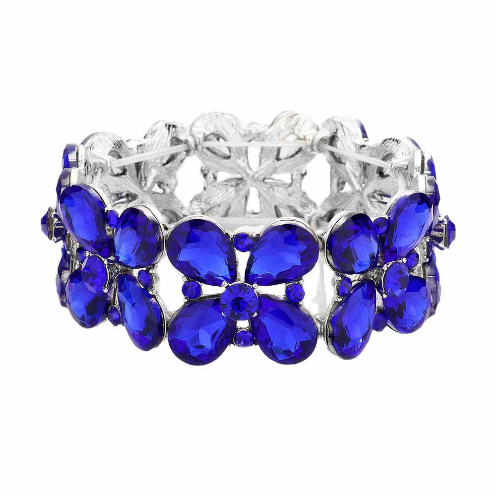 Floral Teardrop Glass Crystal Stretch Evening Bracelet