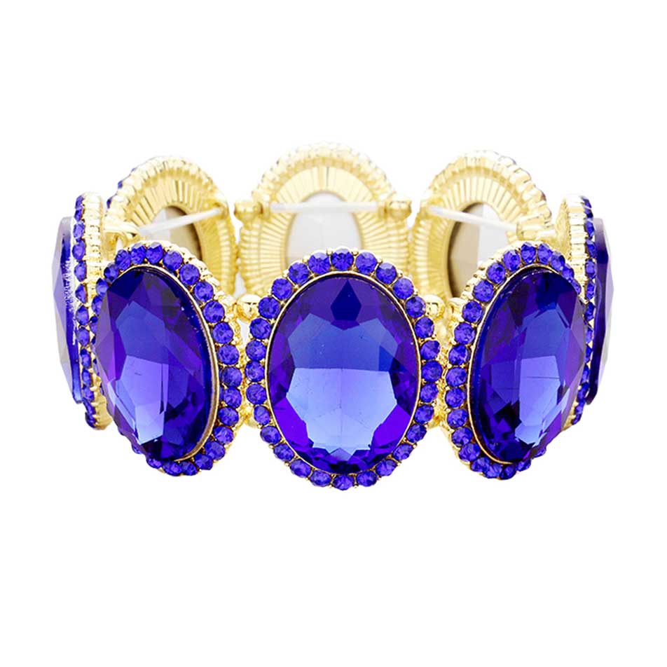 Rhinestone Trim Oval Crystal Stretch Evening Bracelet