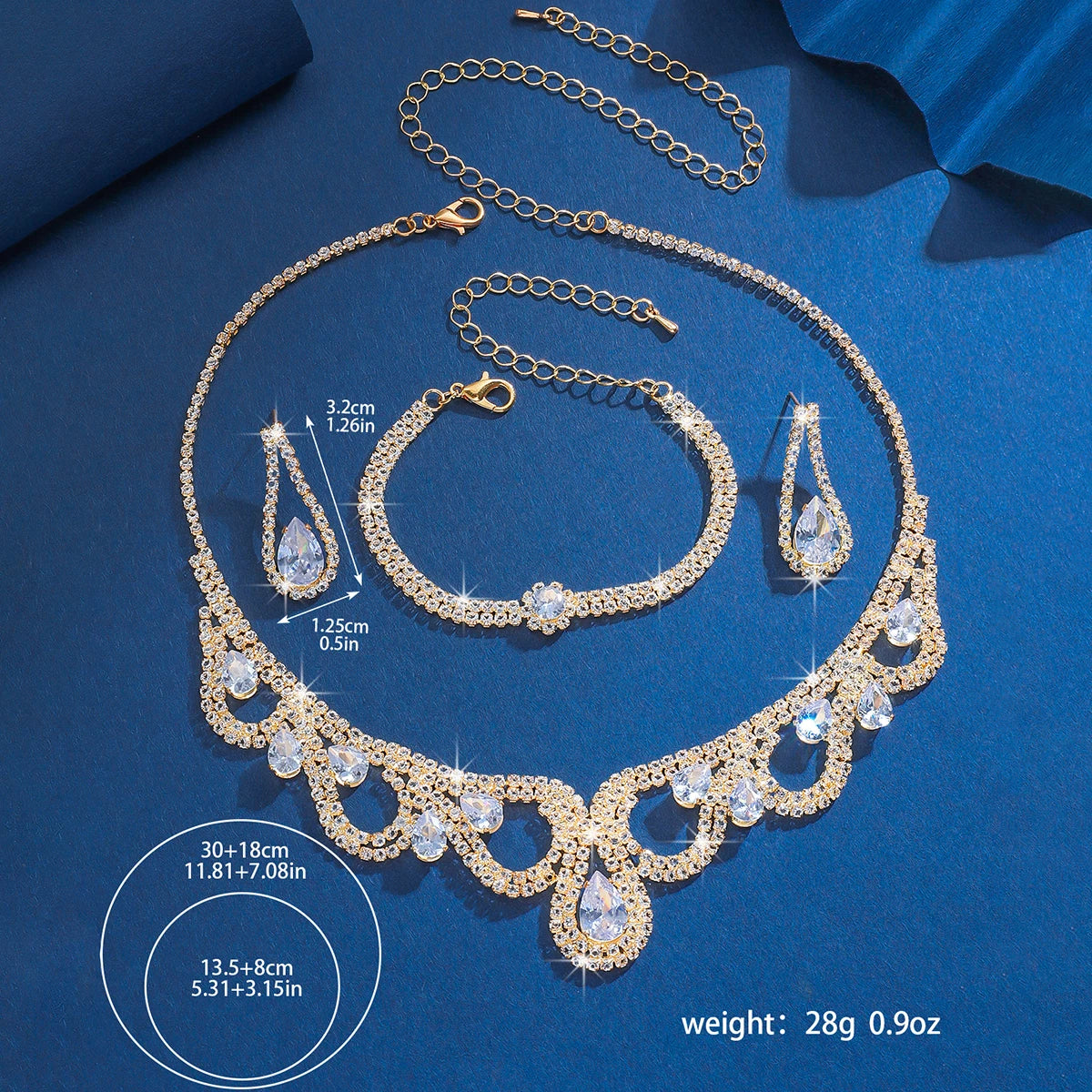 Vintage Palace Elegant Style Necklace, Earrings, Bracelet, 3-Piece Set, Bridal Style, Temperament Accessories