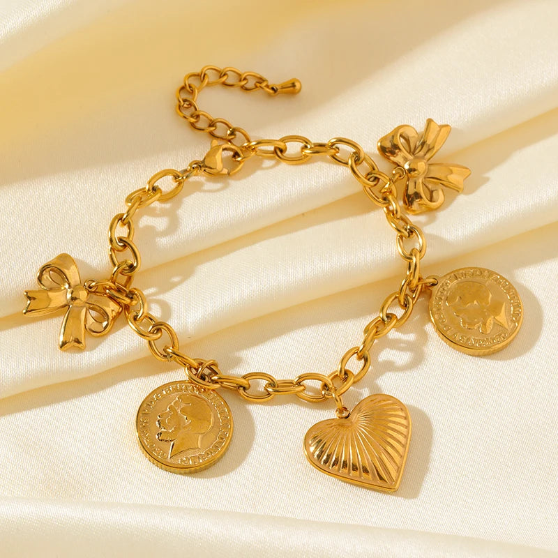 EILIECK 316L Stainless Steel Metal Golden Sun Moon Starfish Bracelet For Women Trendy Wrist Chain Handmade Jewelry Gift Party