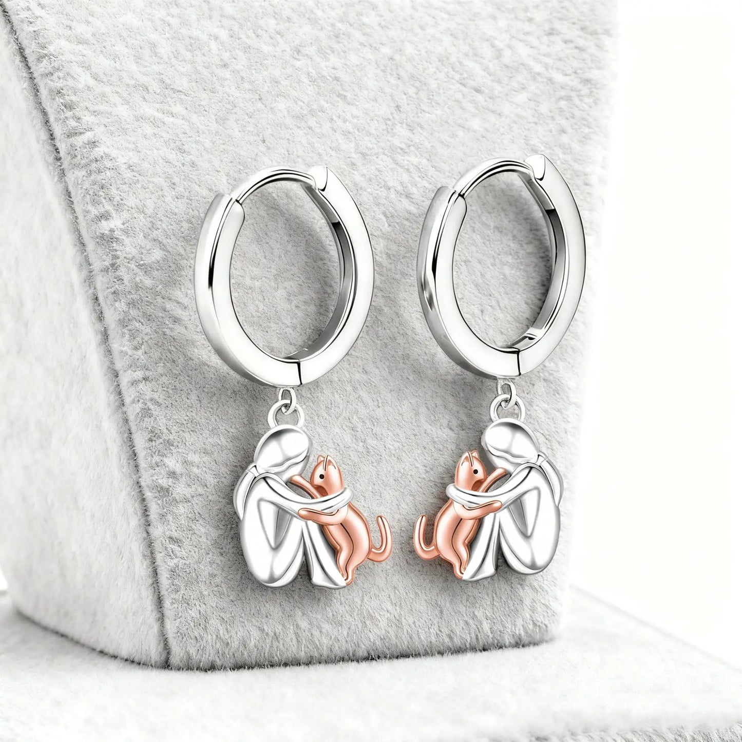 Fashion Two Tone Little Girl and Dog Earrings For Women Dog Mom Earrings Animal Puppy Jewelry