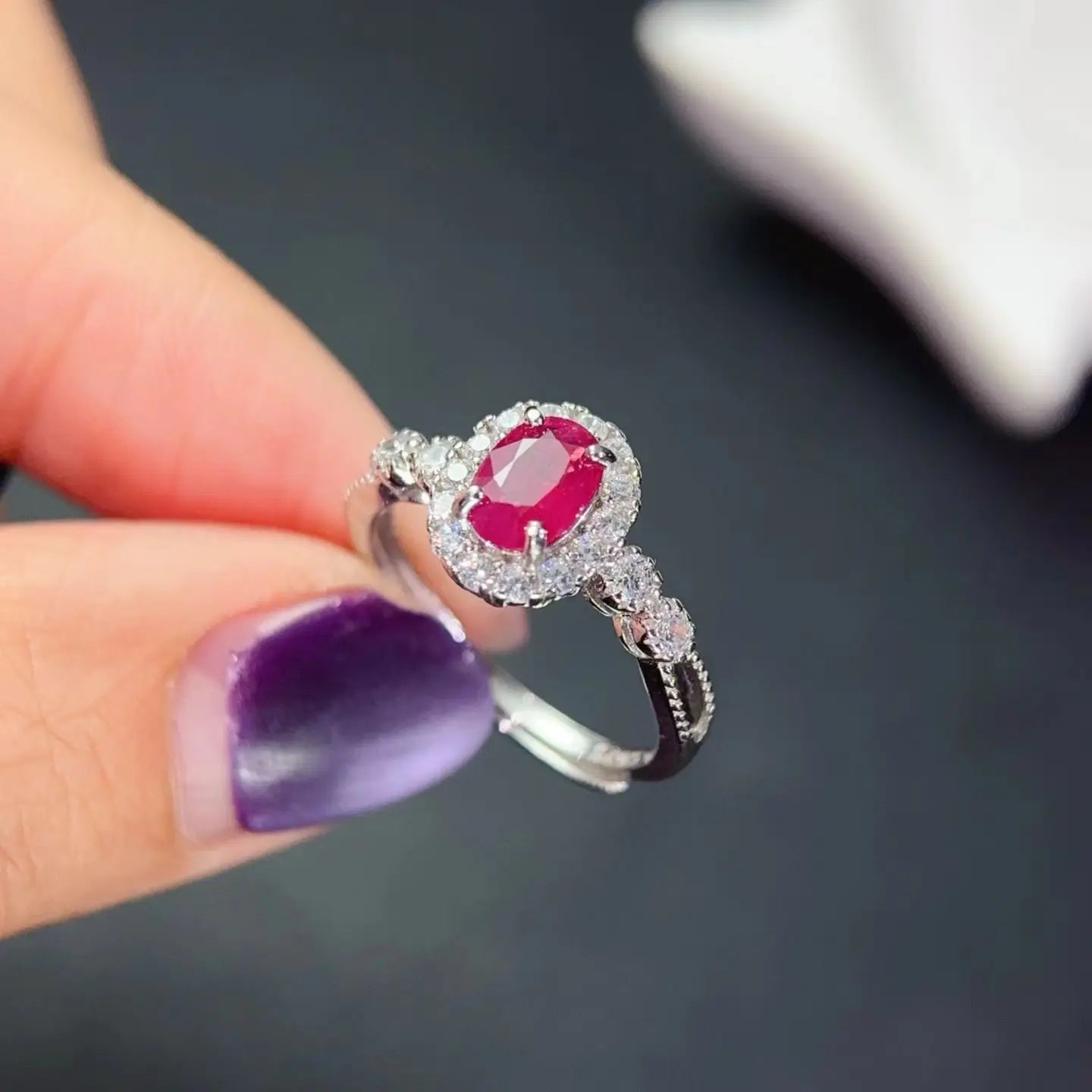 Pink Natural Ruby Ring with Certificate 7mm*5mm 0.7ct Myanmar Ruby 925 Silver Ring for Party Gift for Wife