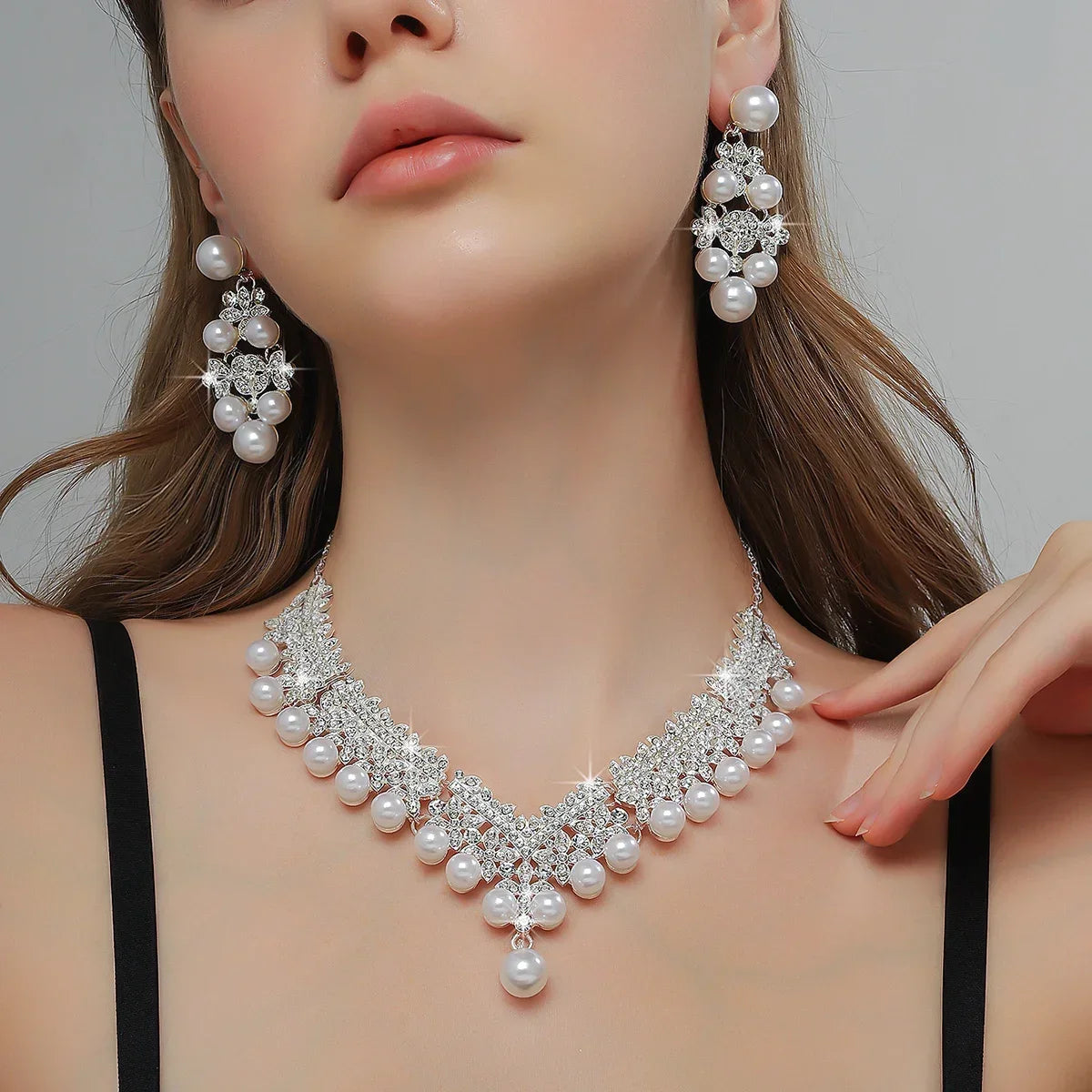 FYUAN Luxury Pearl Necklace Earrings For Women Weddings Banquet Jewelry Sets