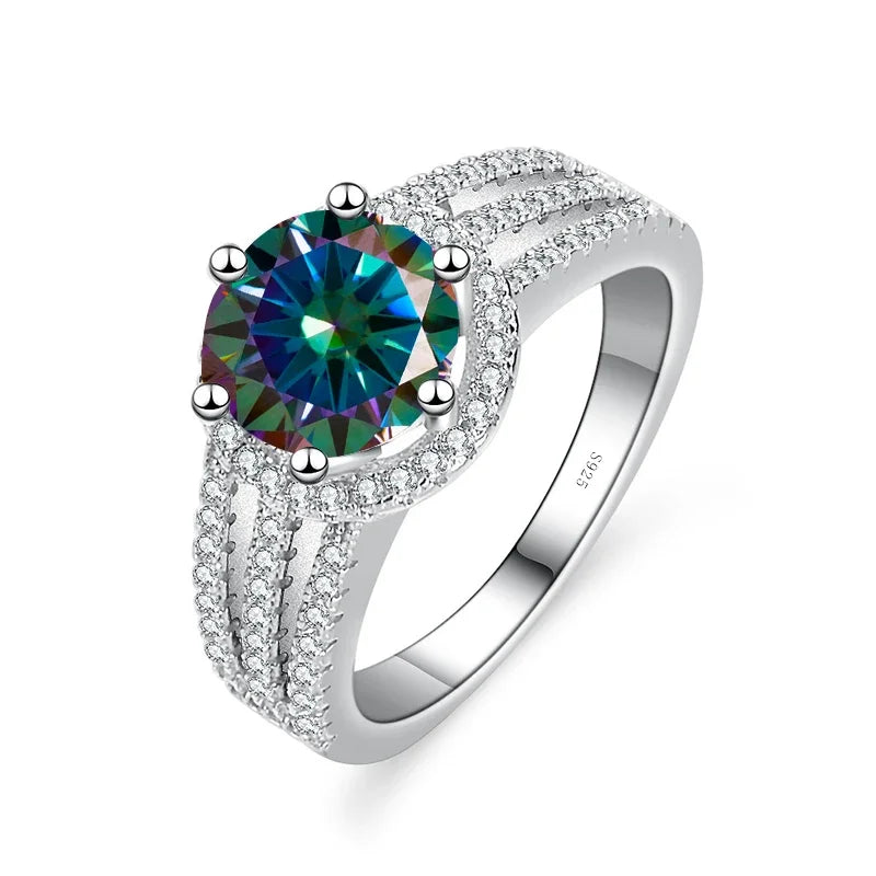 Luxury Round 2CT 8mm VVS D COLOR Moissanite Lab Diamond Ring For Women S925 Sterling Silver Wedding Female Rings Engagement Gift