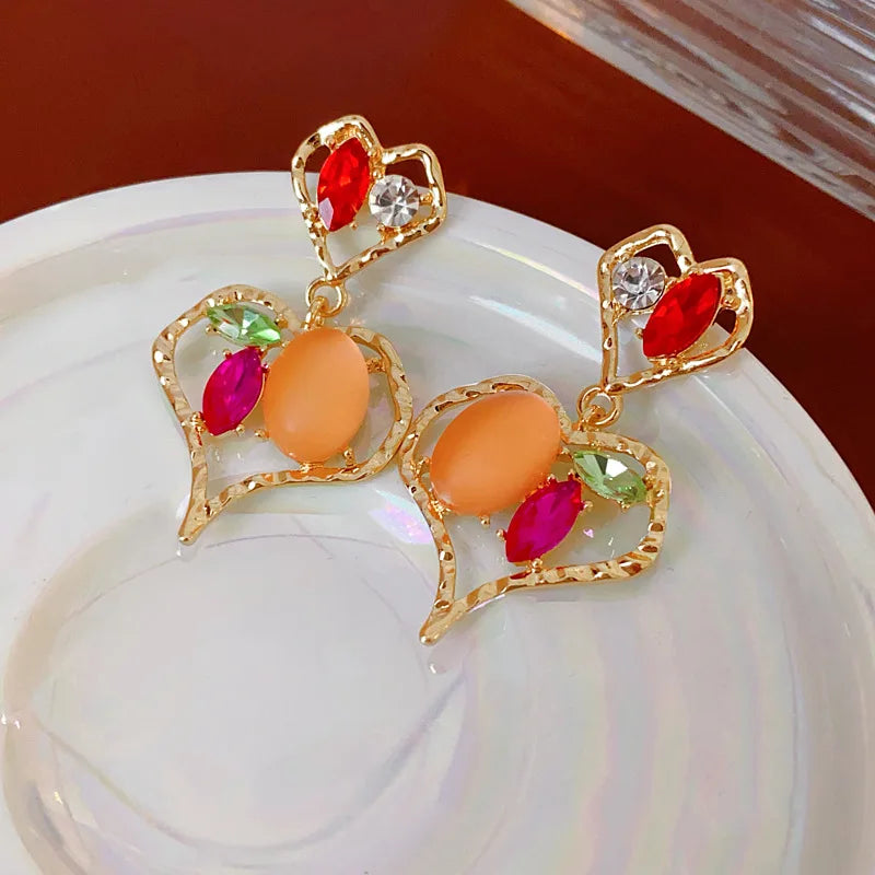 Heart Inlaid Rhinestone Earrings for Women Korean Girl Heart Drop High-grade Temperament Female Accessories Wedding Gifts