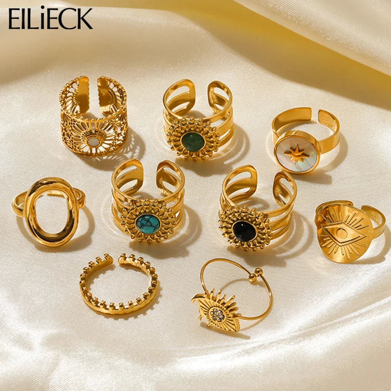 EILIECK 316L Stainless Steel Open Cuff Rings For Women Girl New Fashion Personality Non-fading Jewelry Gift Party кольцо женское