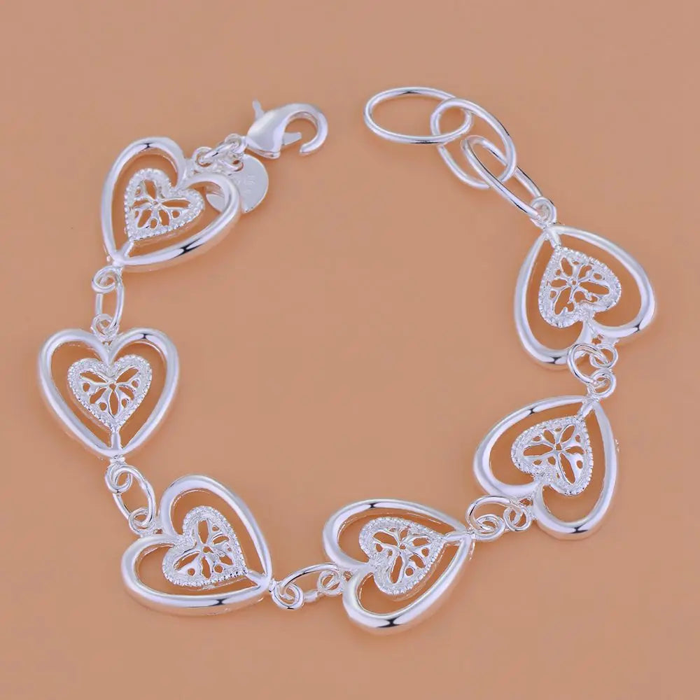 NEW 925 Sterling Silver Bracelets Heart For Women Exquisite Student Girlfriend Jewelry Accessories Wedding Mother's Day Gift
