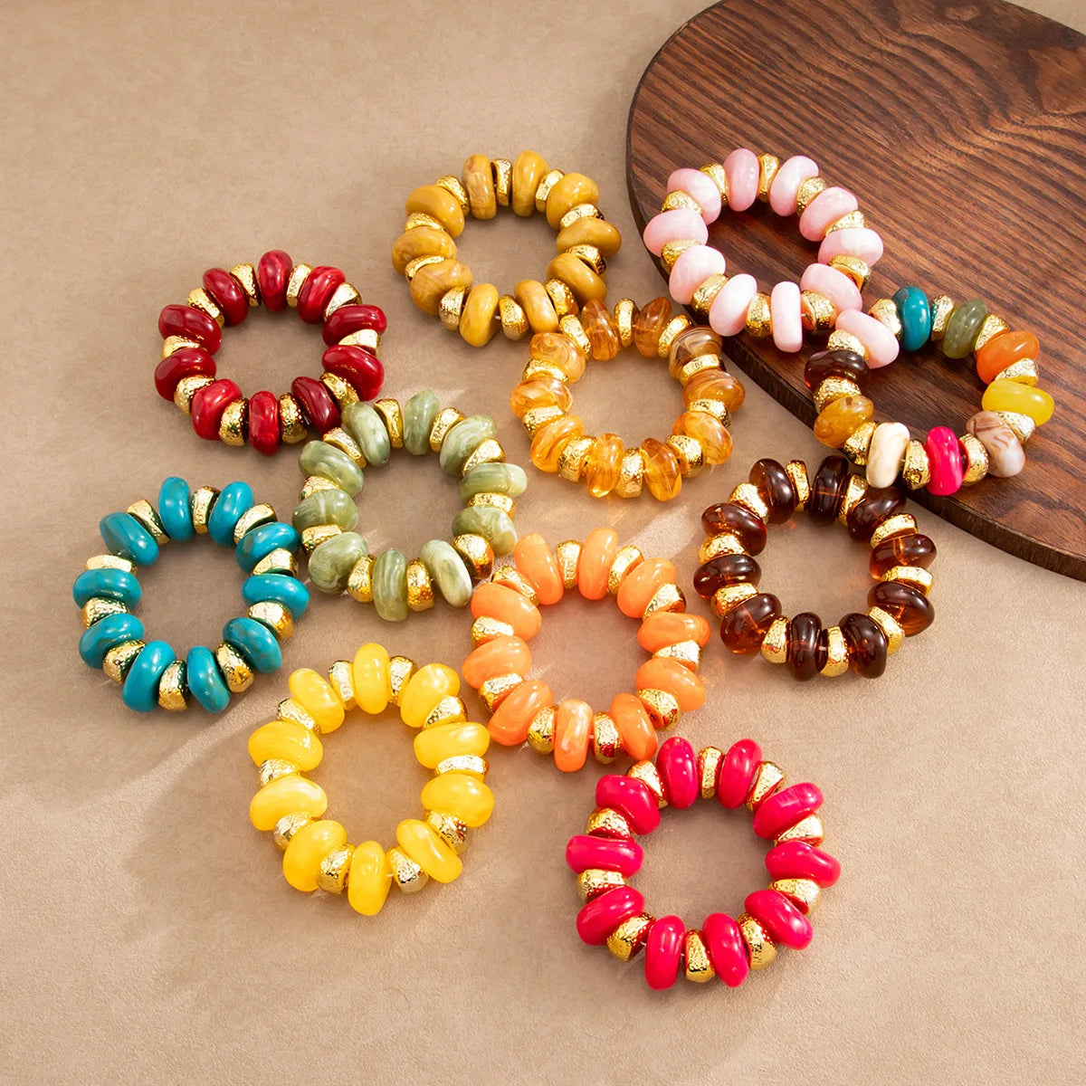 KMVEXO Bohemian Colorful Acrylic Beads Bracelet for Women New Trendy Resin Flat Round Elastic Bangles Statement Jewelry Gift