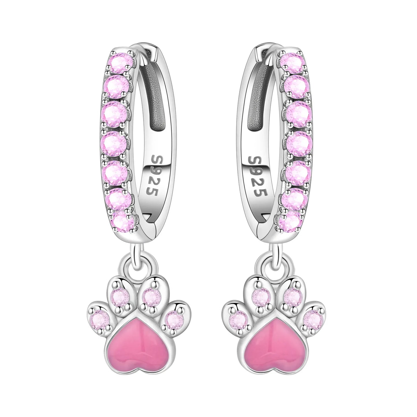 Hot Sale Original 925 Sterling Silver Zircon Pink Doughnut Earrings Flower Paw Print Design Women Party Jewelry Gifts Ear Loops