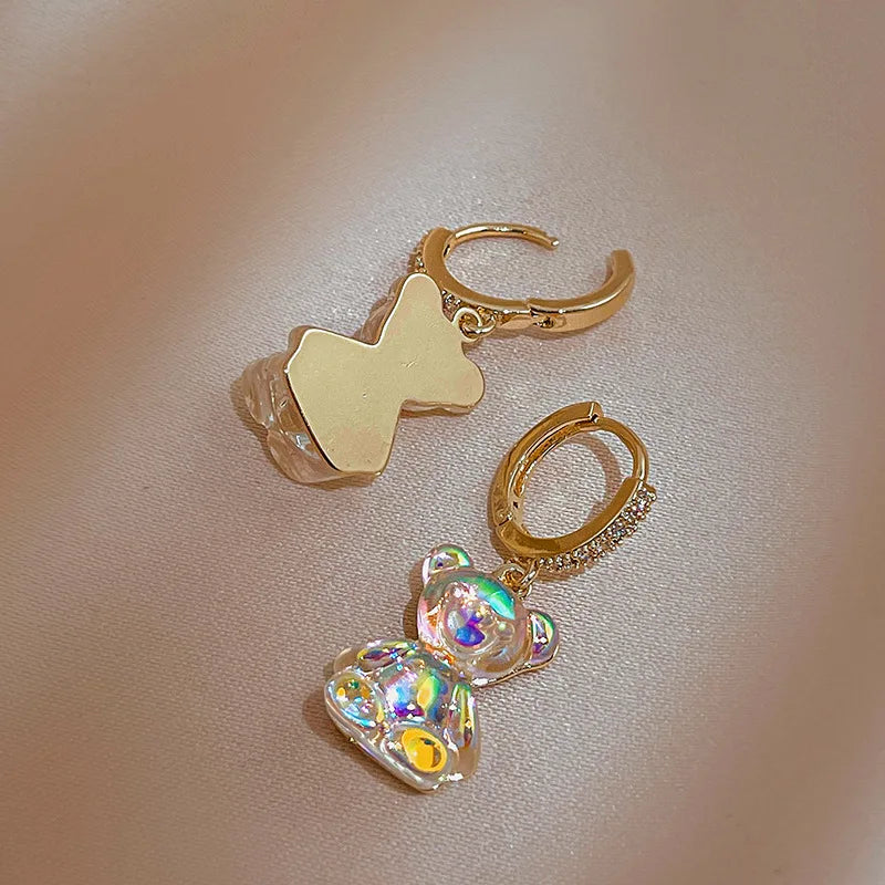 Cute Acrylic Candy Gummy Bear Dangle Earrings for Women Rainbow Bear CZ Hoop Earrings 2026 Fashion Sweet Girl Jewelry