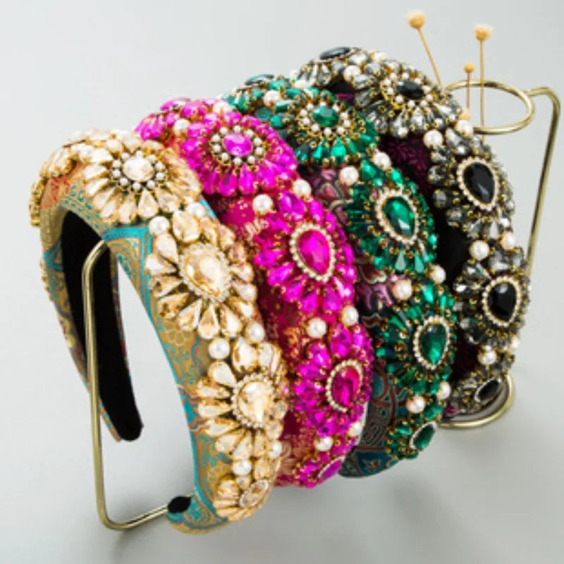 Full Rhinestones Hair Accessories Baroque Vintage Sparkly  Dinner Party Headband American Style Elegant Headwear