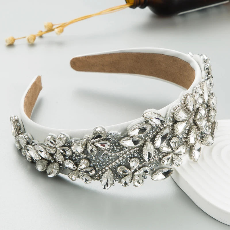 New Style Of Personalized And Exaggerated Colored Glass Diamond Flower Headband, Super Sparkling Headband Accessories