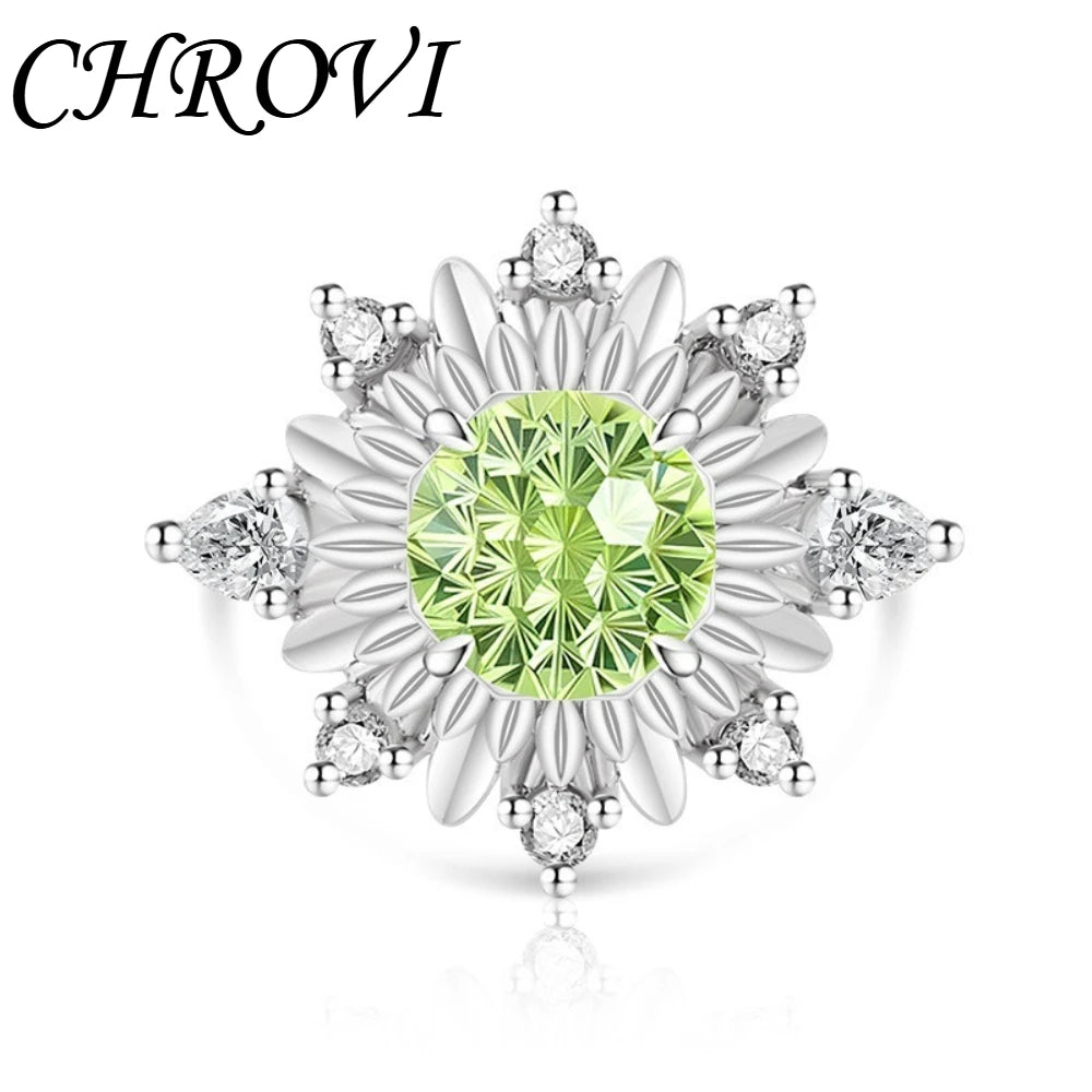 Luxurious 925 sterling silver gemstone flower chrysanthemum ring for women - ultra-shiny sunflower style finger ring