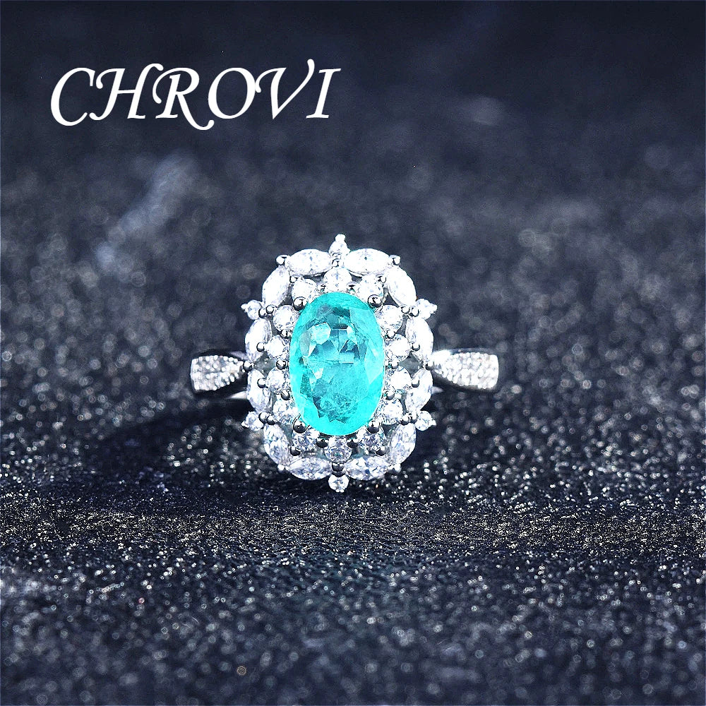 New 925 Pure Silver Paraiba Diamond Necklace - Pendant Gemstone Formal Jewelry Set Including Ring and Earrings