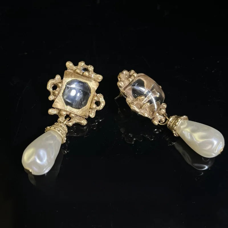 NISHIZAWA Pearls Dangle Earrings for Women Geometric Vintage Court Style Jewelry Fashion Elegant Luxury Pendientes Mujer