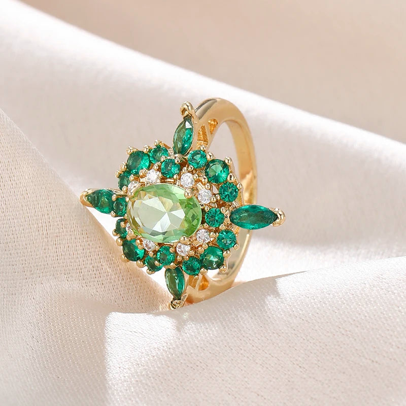 Elegant Newly Colorful Green Cubic Zirconia Rings for Women Special-interested Wedding Party Gorgeous Accessories Female Jewelry