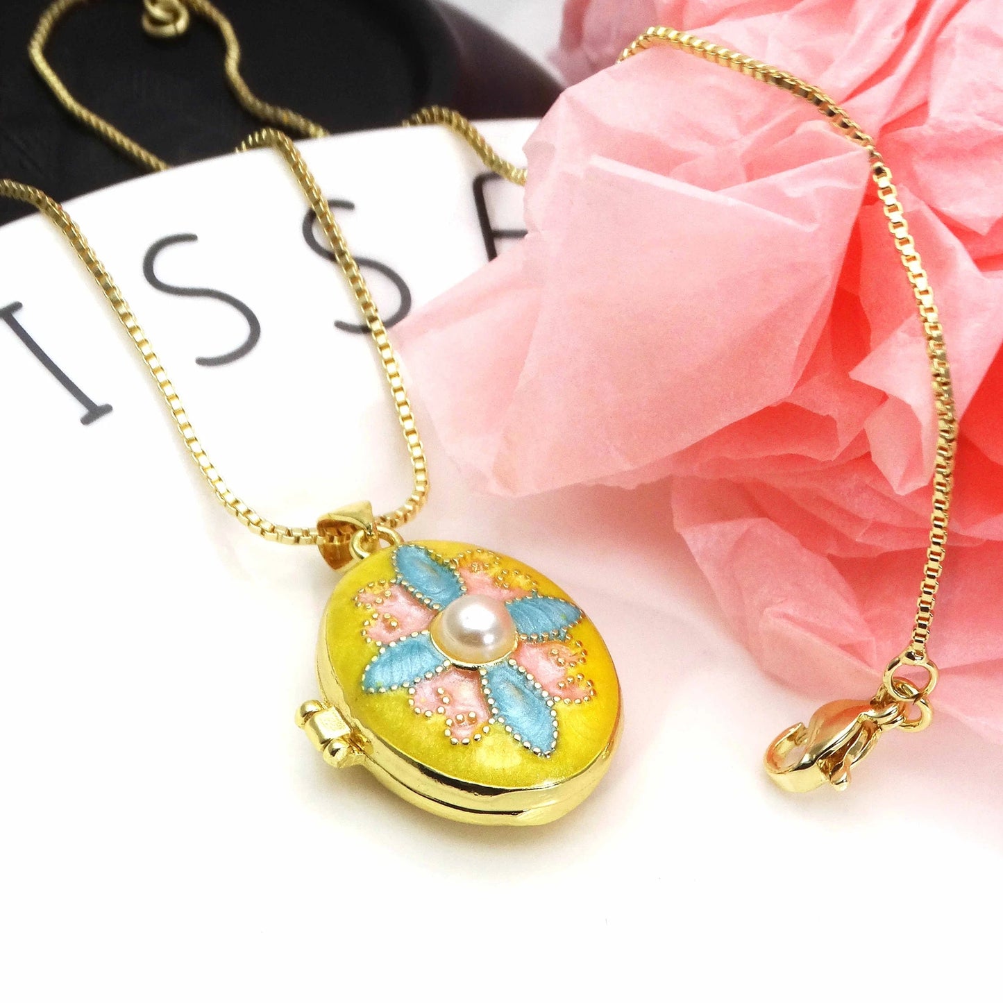 Micro Zircon oil drip photo box Pendant necklace Pearl Celtic Knot pendant necklace copper chain jewelry necklace