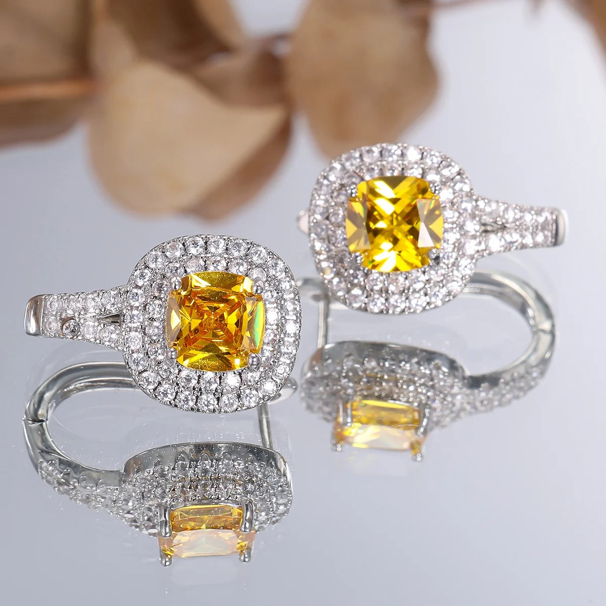 Small Square Charm Yellow Zircon Stone New Trendy Hoop Earrings Charm Cute Female Rose Gold Color Wedding Jewelry For Women