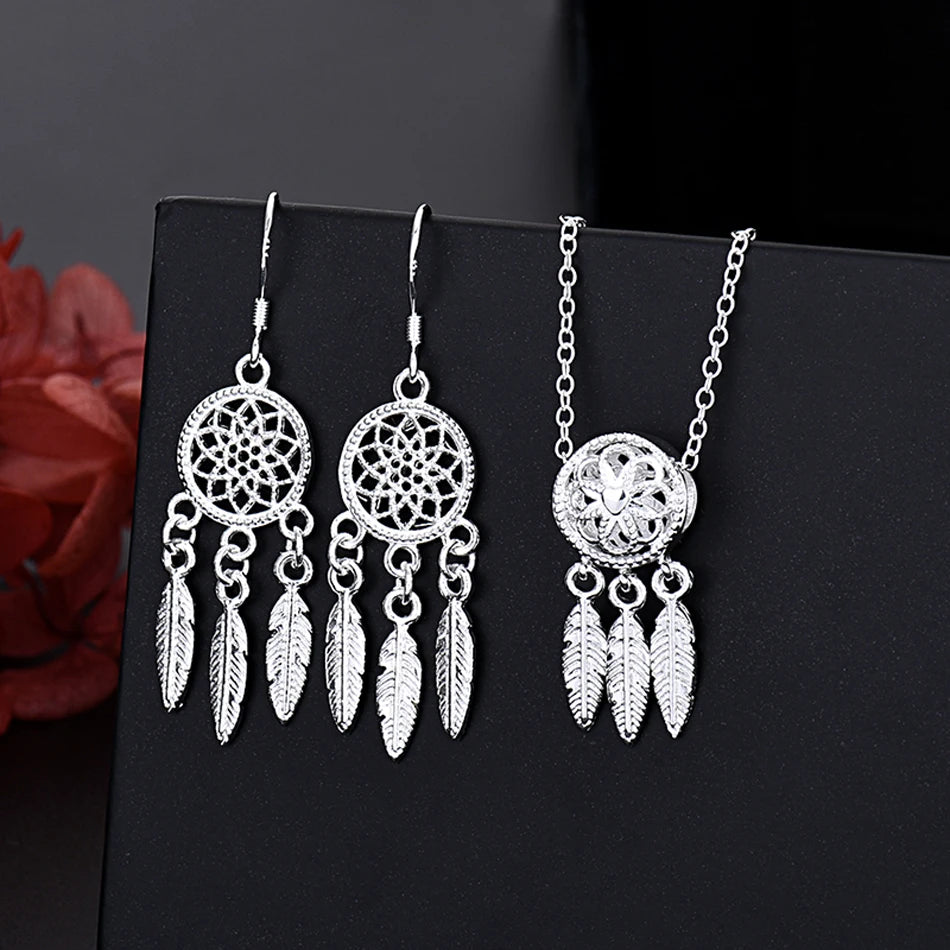 URMYLADY Fine 925 Sterling Silver Charm Necklace Earring Jewelry for Women Retro Set Wedding Gift TRENDY