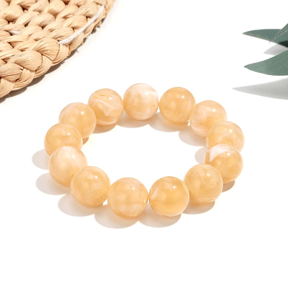 Bohemian Acrylic Colorful Marbled Elastic Round Beads Bracelets Trendy Geometric Stackable Bangle Bracelet Jewelry for woman
