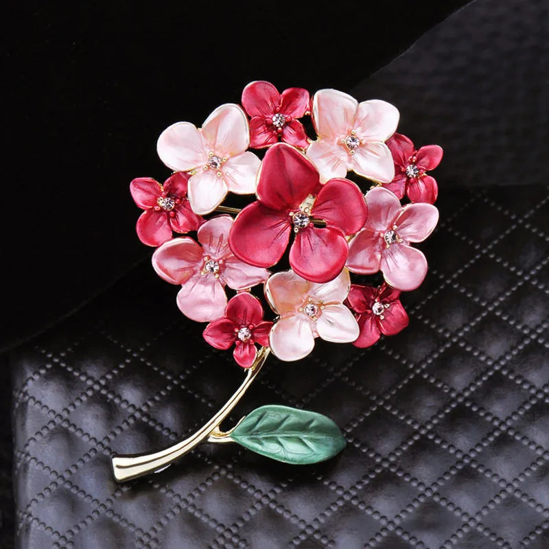 Ajojewel Purple Red Hydrangea Flower Brooch Pin For Women Plant Jewelry Wholesale Beauty Gifts