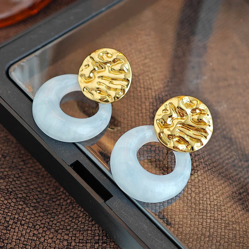 ANENJERY 316L Stainless Steel Candy Colored Hollow Round Earrings For Women Personality Creative Fashion Jewelry Gifts Wholesale