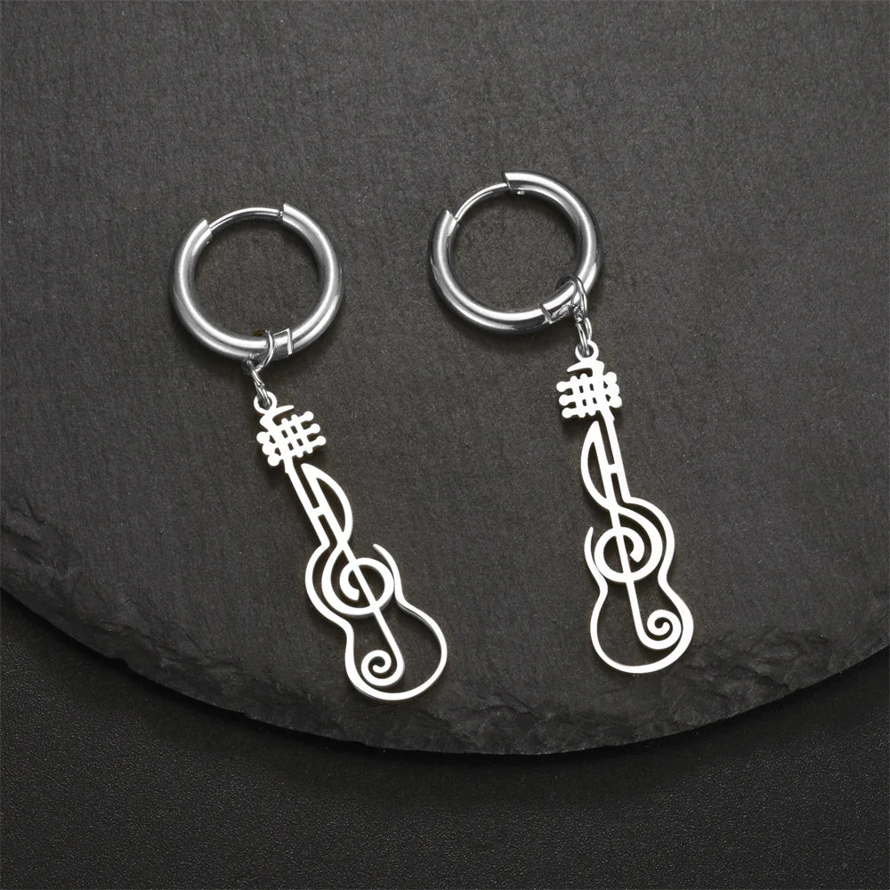 My Shape Music Note Drop Earrings for Women Men Gifts Stainless Steel Classic Musical Violin Dangle Earring Jewelry Musican Gift