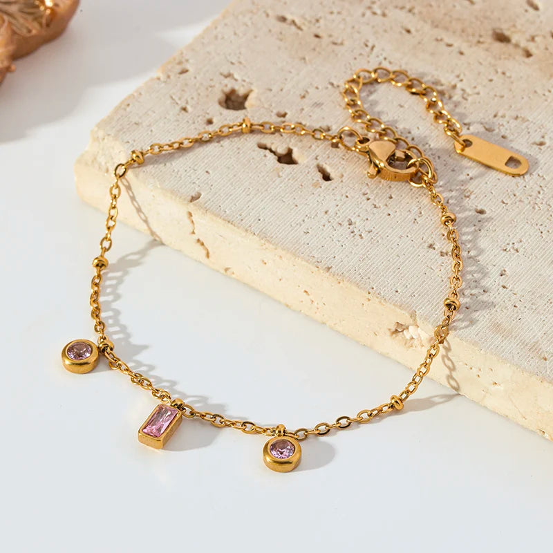 EILIECK 316L Stainless Steel Colored Acrylic Stones Necklace Bracelets Set For Women Trendy Neck Chain Waterproof Jewelry Gift