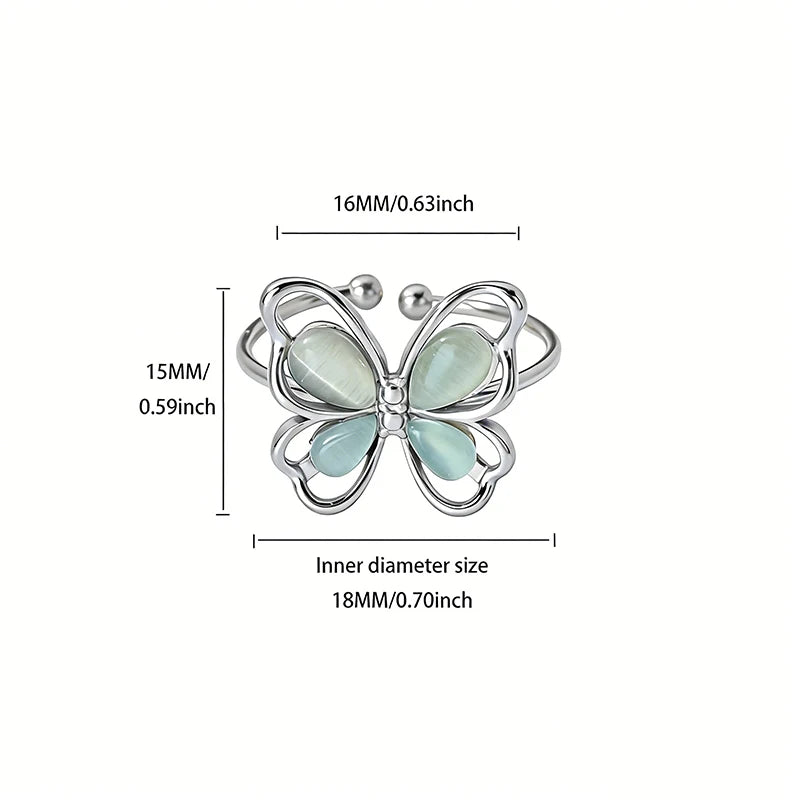 ANENJERY 316L Stainless Steel Colorful Beads Flowers Open Ring For Women French Niche Design Elegant Jewelry Gifts Wholesale