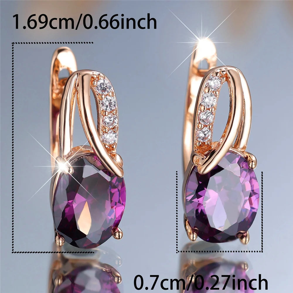 Luxury Female Purple Oval Zircon Stone Hoop Earrings Fashion Gold Color Wedding Jewelry For Women