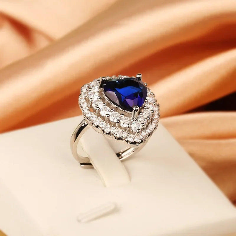 New 925 Silver High Quality Full Diamond Heart Ring Female Party Birthday Jewelry Gift Wholesale