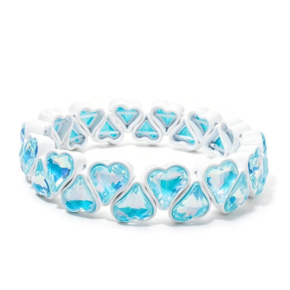 BEUTIFOR Zirconia Double Love Beads Elastic Bangles For Women and Girl Y2K Bohemian Layered Wrap Bracelets Accessory