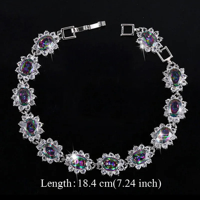 Pera Fashion Women Evening Party Jewelry Natural Light Blue Oval Rainbow Mystic Crystal Stones Bracelets for Birthday Gift B087