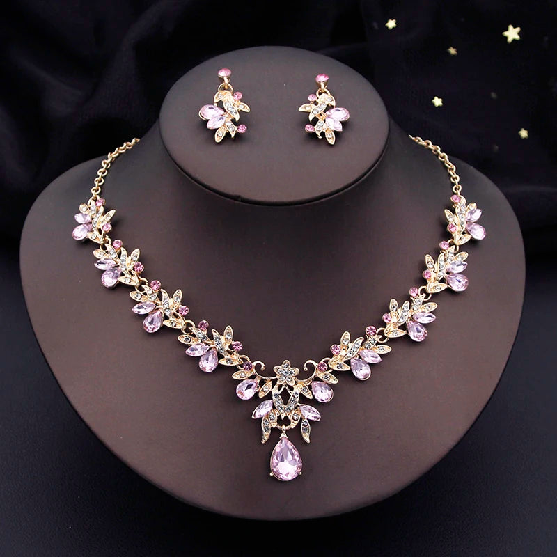 Butterfly Collar Opal Pink Bridal Jewelry Sets for Women Choker Necklace Earring Set Wedding Bride Jewelry Sets 3 Pcs Gifts