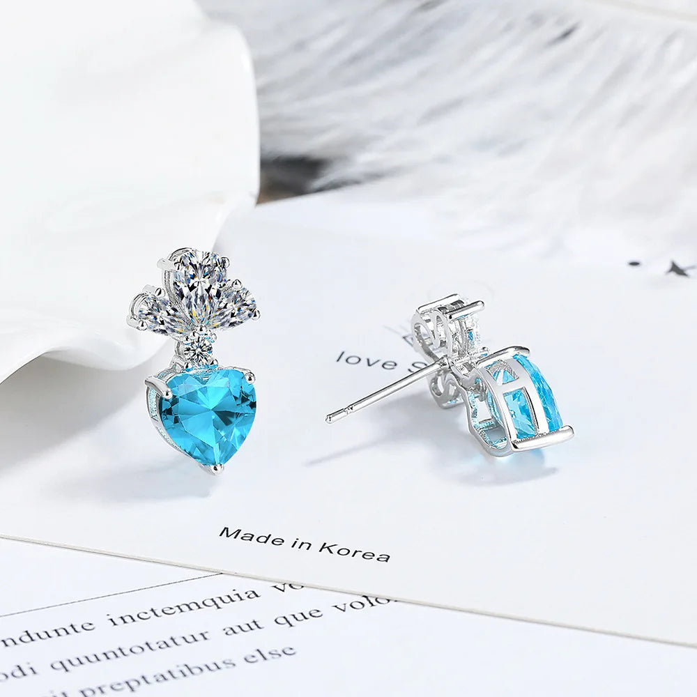 925 Sterling Silver Earrings High quality Heart sparkle 5A Zircon for Women Fashion Jewelry Wedding Engagement Party Gifts