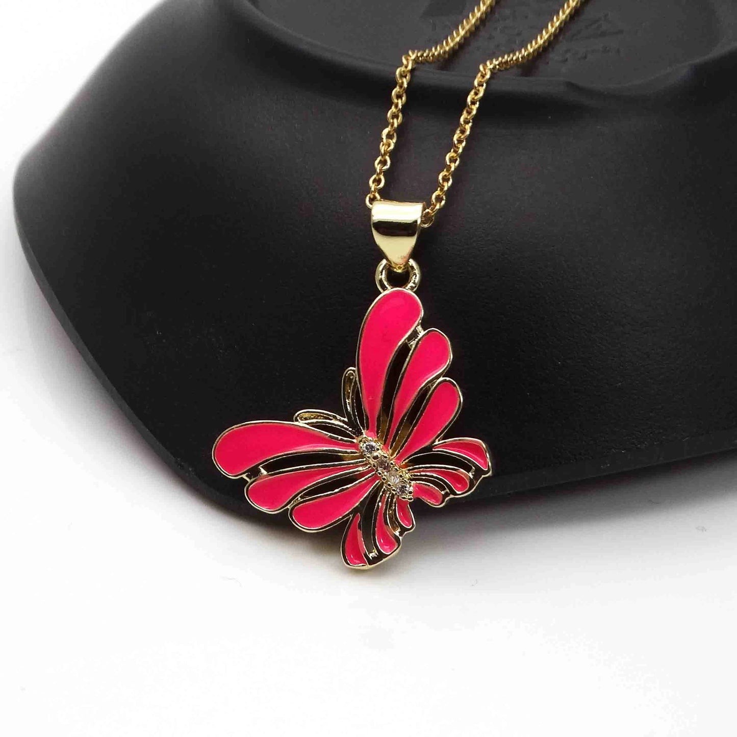 Micro zircon speckle butterfly pendant necklace Drops of paint Red purple copper gold plated DIY neck catenary necklace jewelry