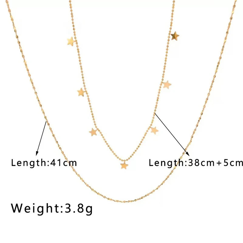 EILIECK Women's Retro Star Moon Pendant Necklace 18K Gold PVD Plated Stainless Steel Waterproof Layered Neck Chain Daily Jewelry