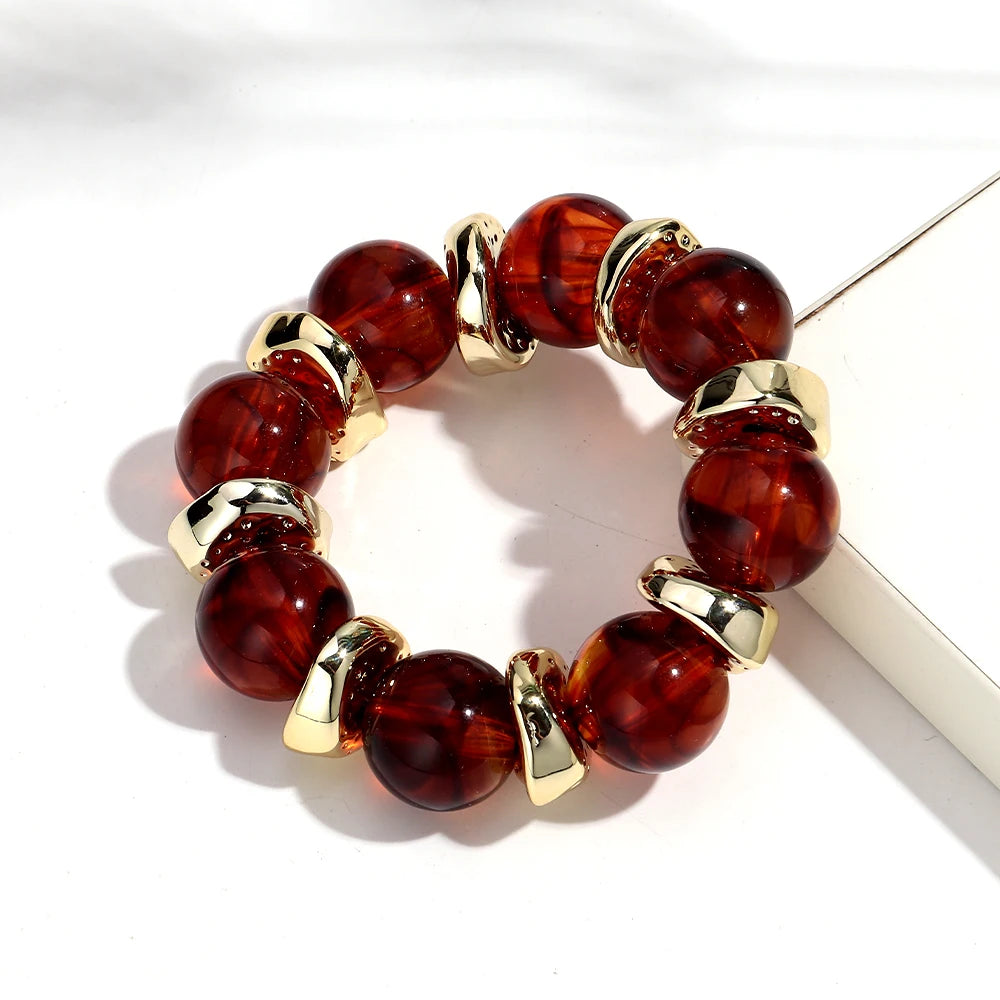 Trendy Acrylic Geometric Round Beads Stretch Bracelets for Women Fashion Irregular CCB Beaded Bangele Bracelet Jewelry Accessory
