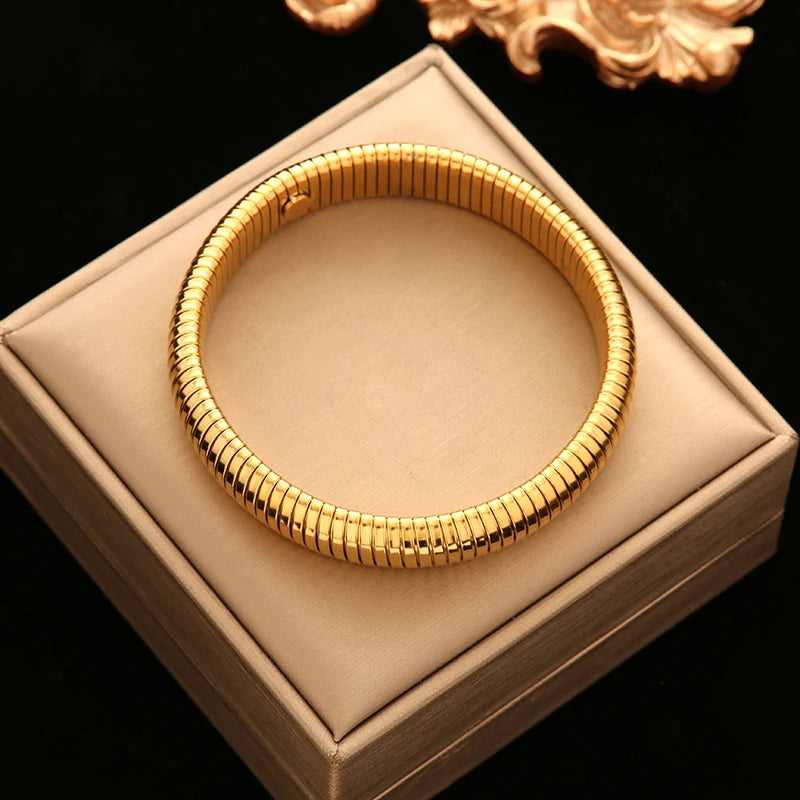 EILIECK 316L Stainless Steel Gold Color Twisted Bangles For Women New Trendy Adjustable Bracelet Waterproof Jewelry Gift Party