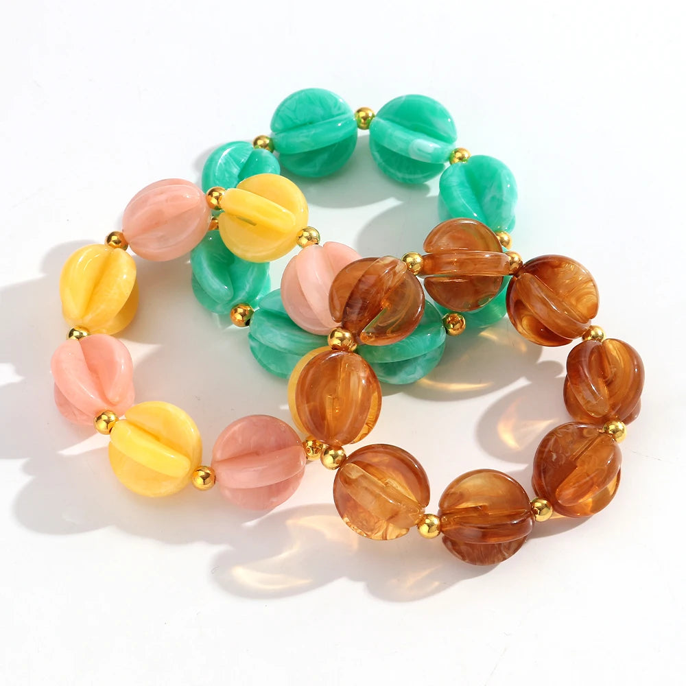 Fashion Colorful Geometric Round Beaded Elastic Bracelets for Women Boho Acrylic Geometry Stretch Bracelet 2026 New Jewelry
